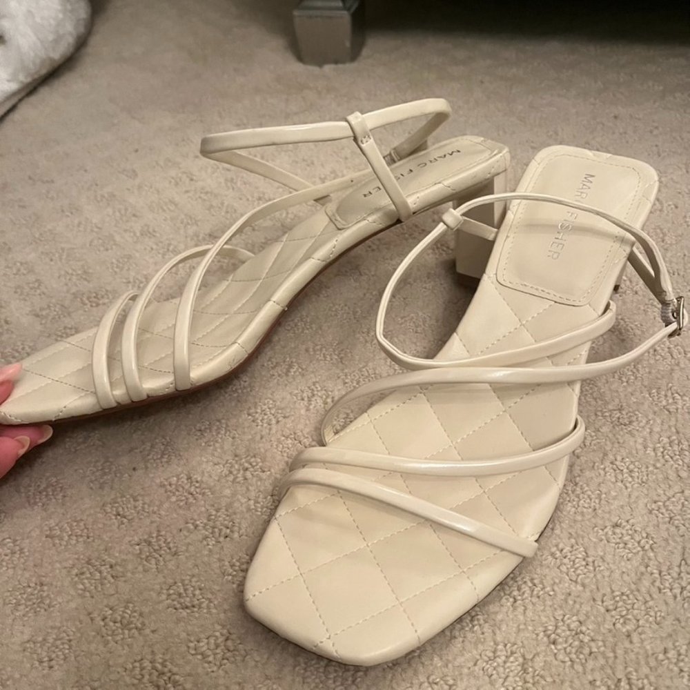 NWOT Marc Fisher Cream Sandals with Block Heel, Women's Sandals Size 8